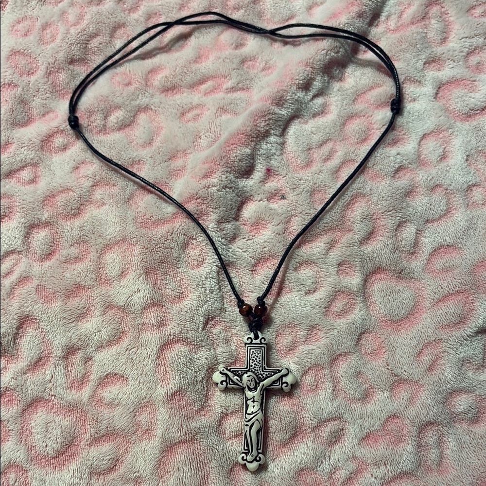 Black and White Cross Pendant Necklace
